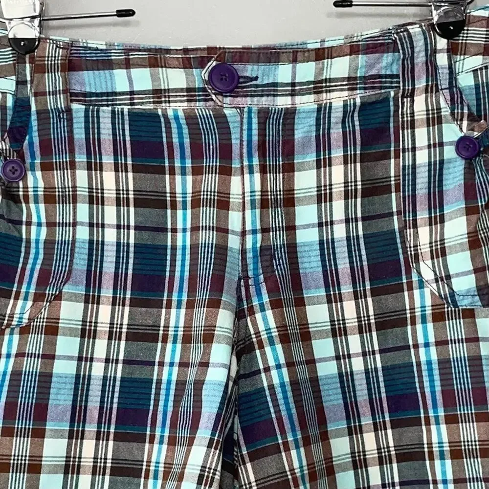 JMS Just My Size Women Plus 22W Teal Blue Plaid Shorts Y2K Preppy Casual Country